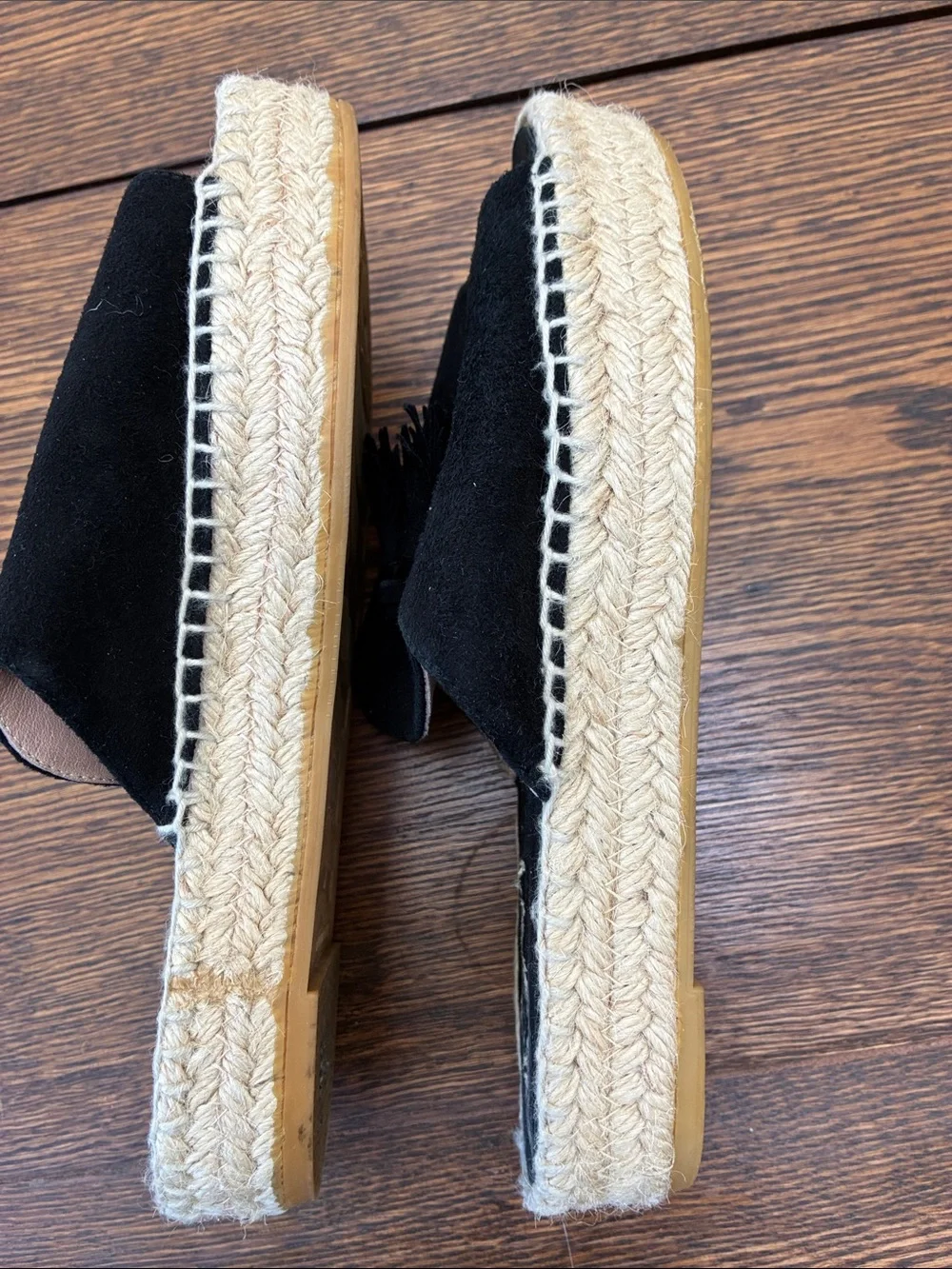 Andre Assous Black Suede Tassel Espadrille Slide